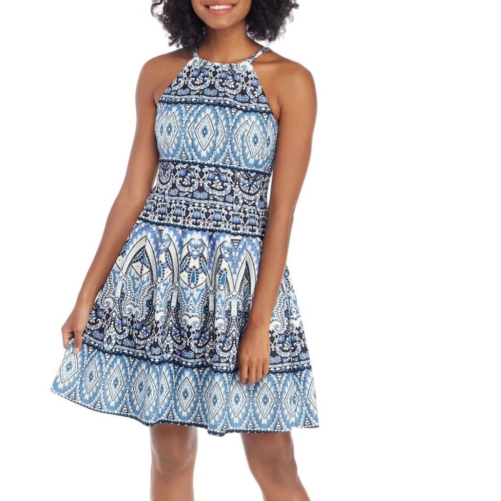 Vince Camuto Blue Patterned Halter Sundress